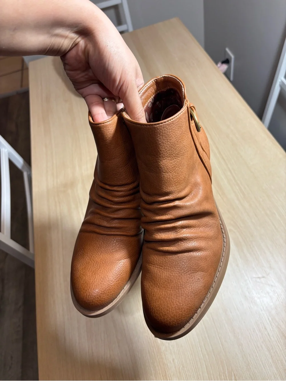 BareTraps Cognac Brown Leather Ankle Booties with Side Buckle